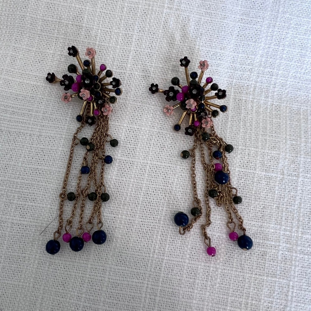 Dangle Earrings Beaded Flower Burst Statement Drop‎ Earrings